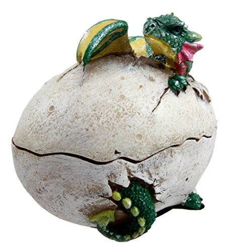 Ebros Fantasy Green Baby Dragon Egg Hatchling Decorative Box Figurine 5" Long