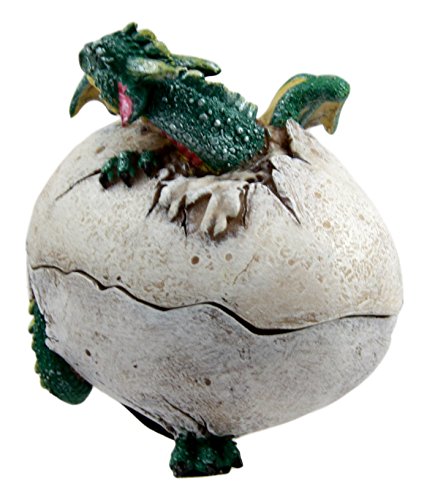 Ebros Fantasy Green Baby Dragon Egg Hatchling Decorative Box Figurine 5" Long
