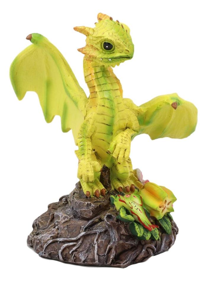 Ebros Fantasy Green Thumb Yellow Starfruit Dragon Statue Fairy Garden Collectible