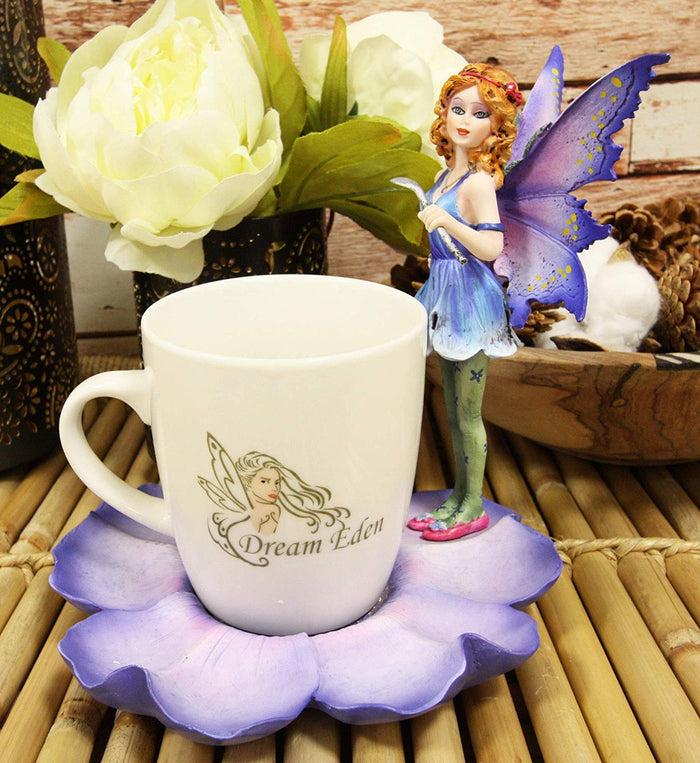 Ebros Fantasy Pixie Beverage Teacup Fairy Standing On Flower Saucer Display Stand Holder Statue With Dream Eden Coffee Mug Set For Whimsical Tea Party Decor Accent Of Fairies Nymphs Pixies (Purple)
