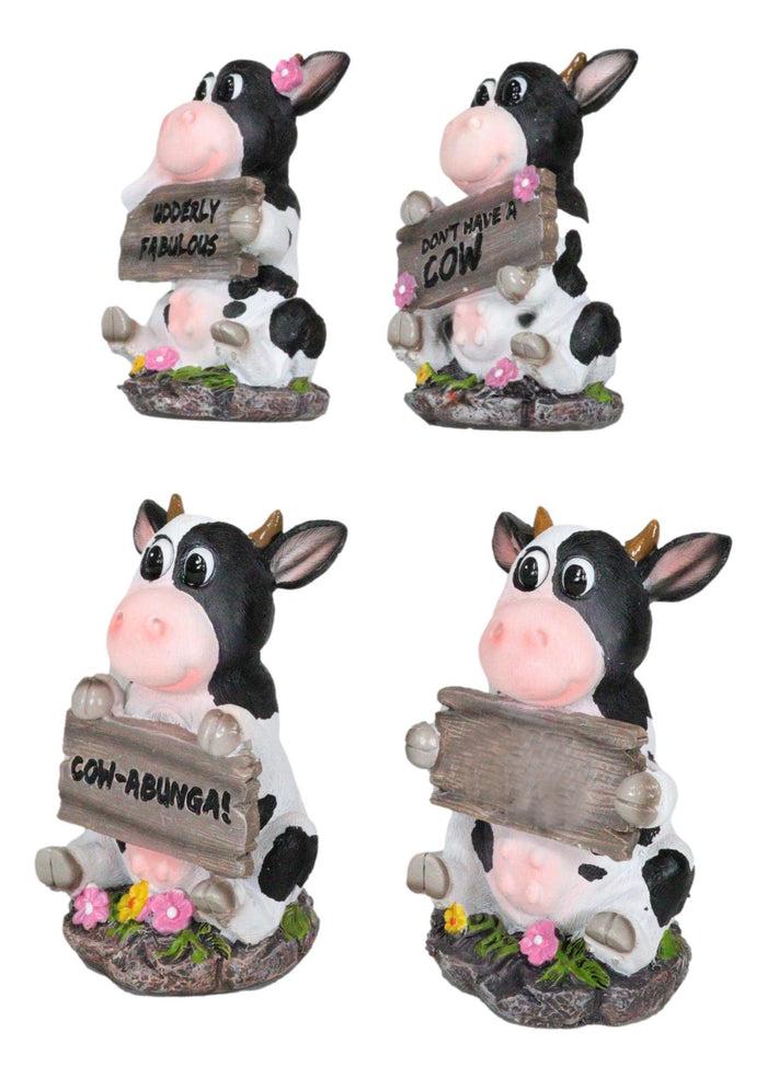 Ebros Farm Bovine Cow Sisters Figurine Set Of Three 3.75"H Holding Funny Signs