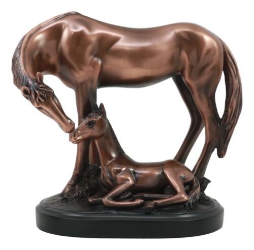 Ebros Farm Country Horse Family Mare And Foal Bronze Electroplated Resin Figurine