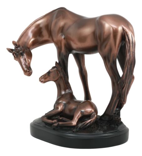 Ebros Farm Country Horse Family Mare And Foal Bronze Electroplated Resin Figurine