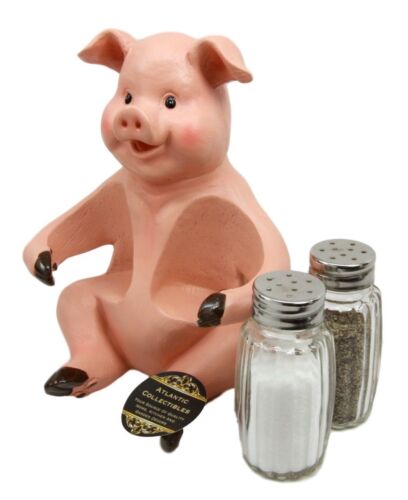 Ebros Farmland Bacon Pig Swine Belly Hugging Glass Salt Pepper Spice Holder
