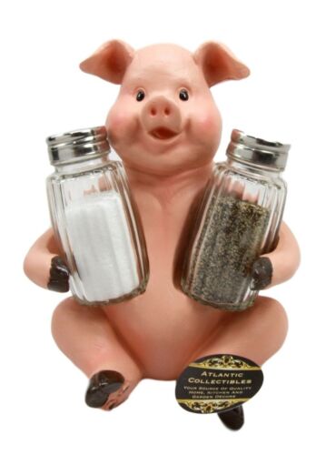Ebros Farmland Bacon Pig Swine Belly Hugging Glass Salt Pepper Spice Holder