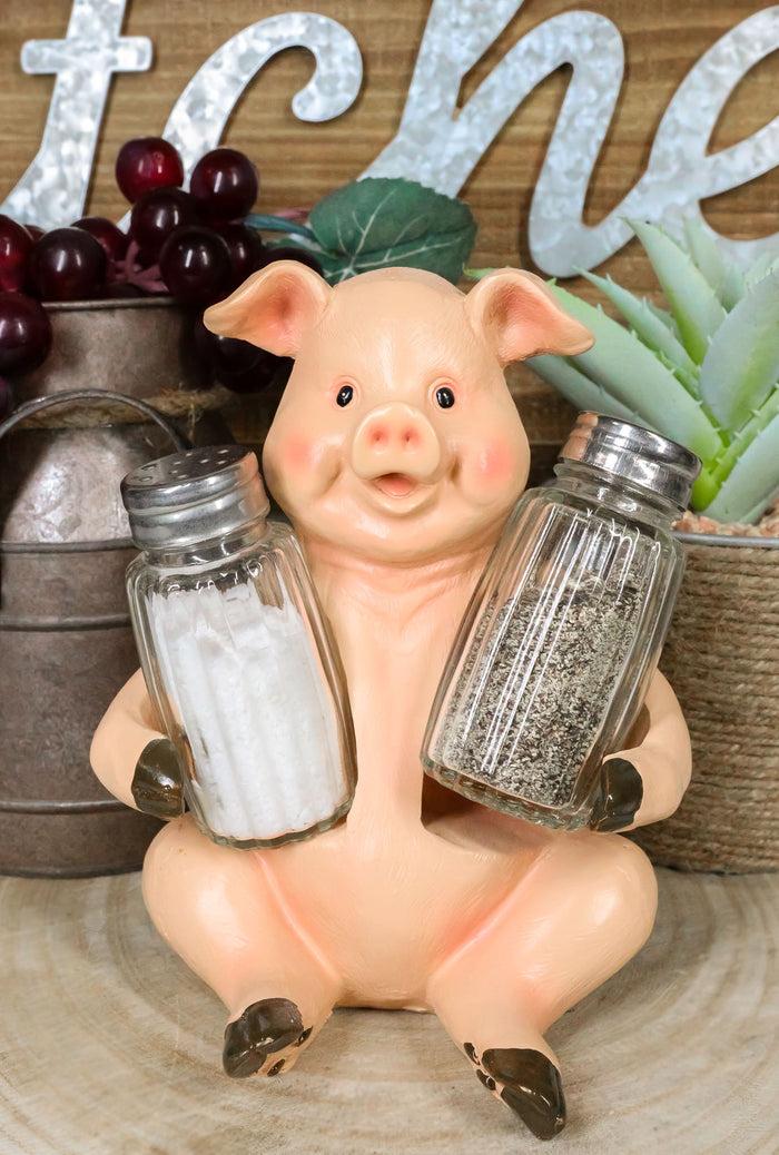 Ebros Farmland Bacon Pig Swine Belly Hugging Glass Salt Pepper Spice Holder