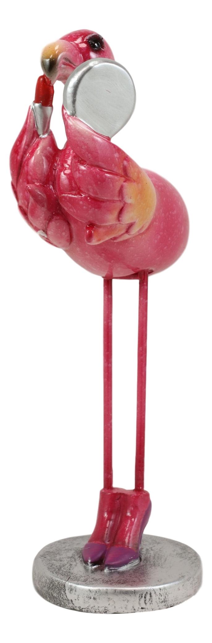 Ebros Fashion Diva Pink Flamingo In Red Pumps With Hand Mirror & Lipstick Statue