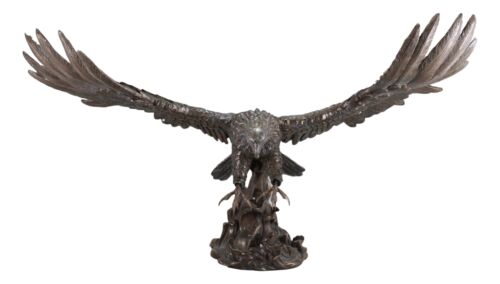 Ebros Faux Bronze Large Swooping Eagle With Talons Out Catching Prey Statue 19" Wide Bald Eagle Decor Figurine Patriotic Wildlife Nature Sculpture