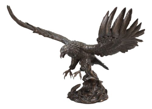 Ebros Faux Bronze Large Swooping Eagle With Talons Out Catching Prey Statue 19" Wide Bald Eagle Decor Figurine Patriotic Wildlife Nature Sculpture