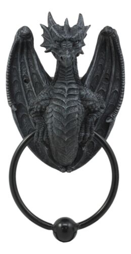 Ebros Faux Stone Fantasy Saurian Dragon Grasping Door Knocker Home Decor 8"H