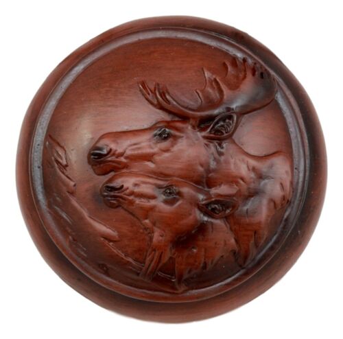 Ebros Faux Wood Bull Moose With Calf Rounded Jewelry Trinket Decorative Box Figurine
