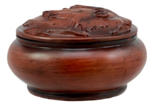 Ebros Faux Wood Bull Moose With Calf Rounded Jewelry Trinket Decorative Box Figurine