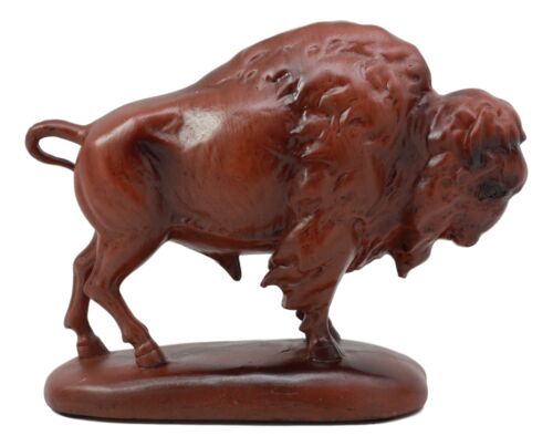 Ebros Faux Wood Grazing American Bison Figurine 6"Long Wildlife Animal Buffalo Decor