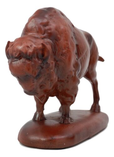 Ebros Faux Wood Grazing American Bison Figurine 6"Long Wildlife Animal Buffalo Decor