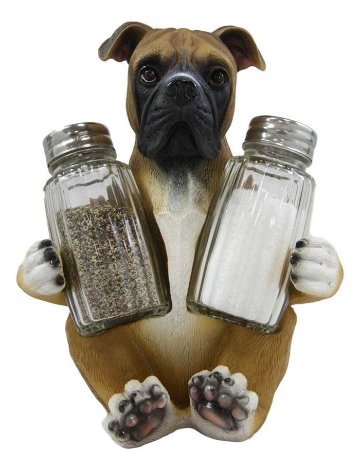 Ebros Fawn Boxer Puppy Dog Hugging Glass Salt Pepper Shakers Holder 6.25"High