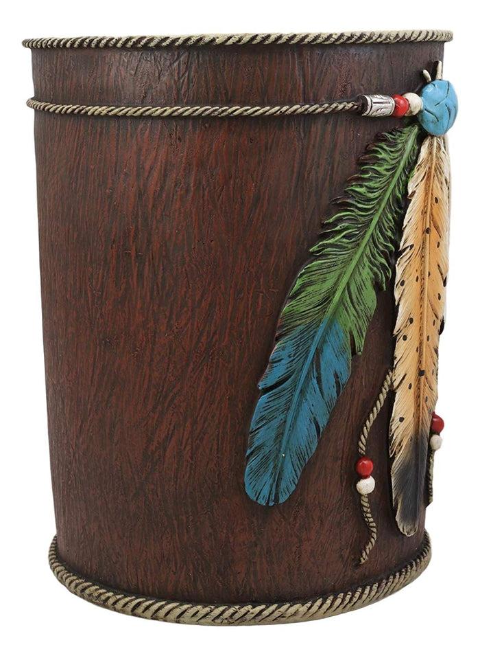 Ebros Feathers Turquoise Stone And Beads Dream Catcher Waste Basket Bin 9.5"H