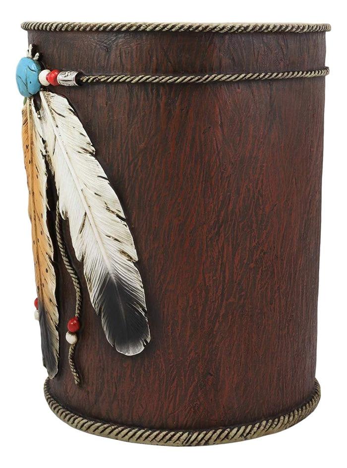 Ebros Feathers Turquoise Stone And Beads Dream Catcher Waste Basket Bin 9.5"H