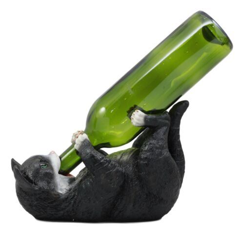 Ebros Feline Black And White Tuxedo Cat Wine Bottle Holder Caddy Figurine