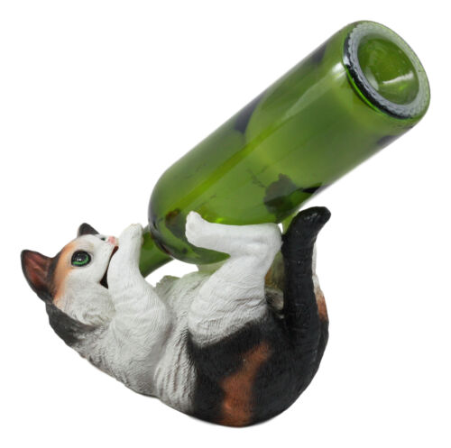Ebros Feline Calico American Shorthair Kitty Cat Wine Bottle Holder Caddy Figurine