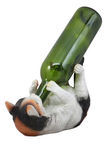 Ebros Feline Calico American Shorthair Kitty Cat Wine Bottle Holder Caddy Figurine