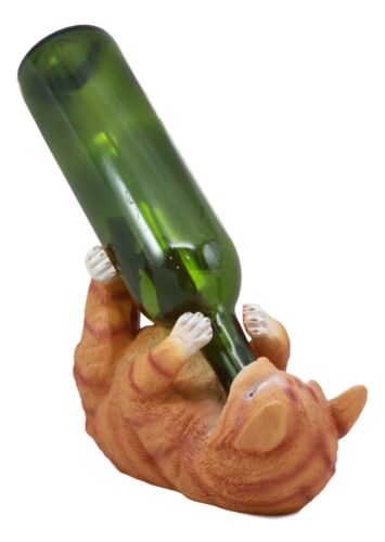 Ebros Feline Tabby Kitty Cat Wine Bottle Holder Caddy Figurine For Whimsical Tabletop Wine Racks Or Animal Statues & Kitten Figurines As Birthday Gifts Crazy For Cat Lovers (Orange Tabby)