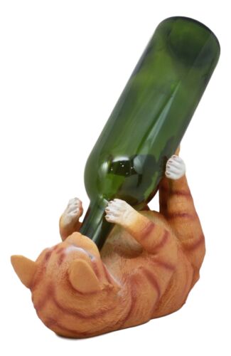 Ebros Feline Tabby Kitty Cat Wine Bottle Holder Caddy Figurine For Whimsical Tabletop Wine Racks Or Animal Statues & Kitten Figurines As Birthday Gifts Crazy For Cat Lovers (Orange Tabby)