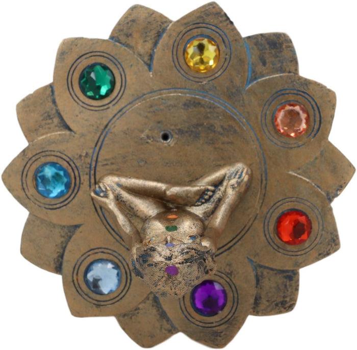 Ebros Feminine Triple Goddess Yoga With Chakra Lotus Flower Incense Stick Holder