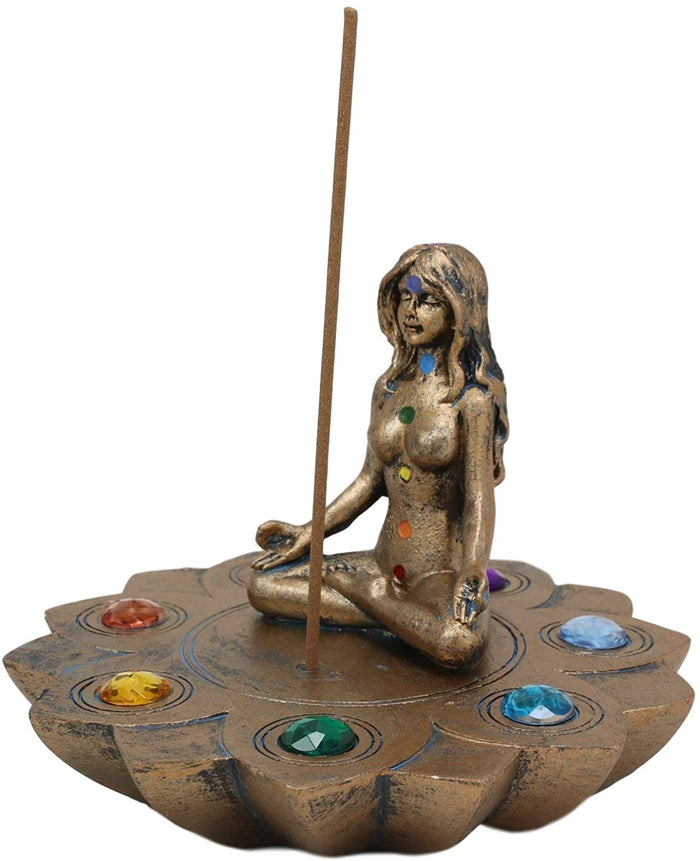 Ebros Feminine Triple Goddess Yoga With Chakra Lotus Flower Incense Stick Holder