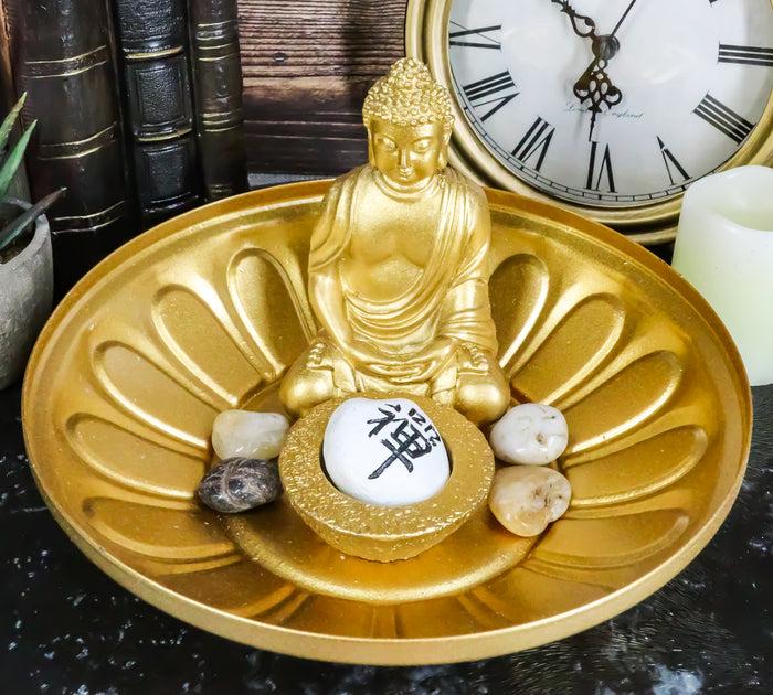 Ebros Feng Shui Golden Meditating Buddha Zen Dish With Pebbles & Lotus Flower