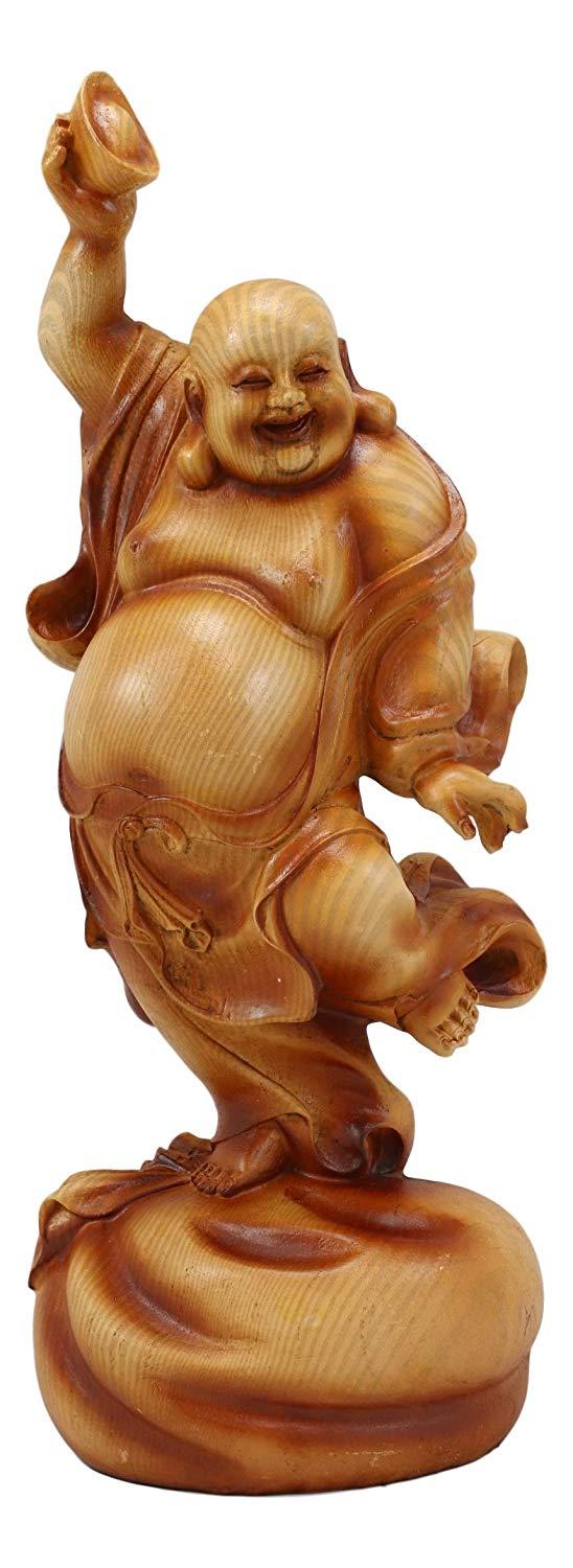 Ebros Feng Shui Hotei Dancing Buddha With Gold Ingot And Money Bag Statue 11" H