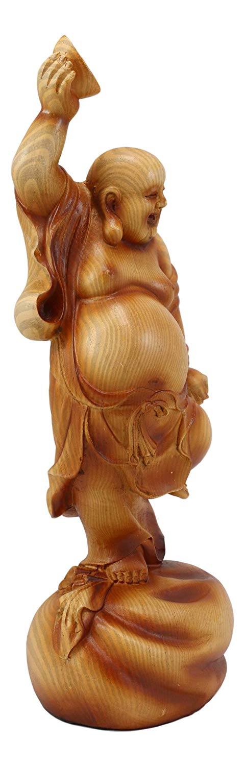Ebros Feng Shui Hotei Dancing Buddha With Gold Ingot And Money Bag Statue 11" H