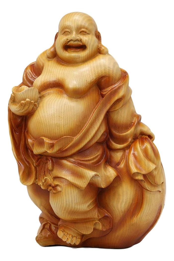 Ebros Feng Shui Hotei Happy Buddha Holding Gold Ingot Figurine 8.5" H
