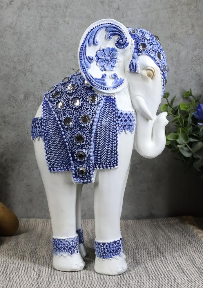 Ebros Feng Shui Ming Style Blue and White Ornate Design with Crystals Resting Elephant Statue 9.25" High Ebros Feng Shui Ming Style Blue and White Ornate Design with Crystals Resting Elephant Statue 9.25" High