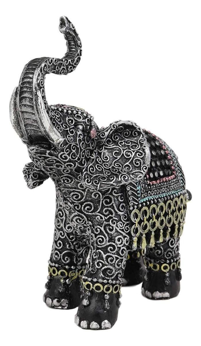 Ebros Feng Shui Scroll Art With Tapestry Pattern Trunk Up Trumpeting Elephant Statue