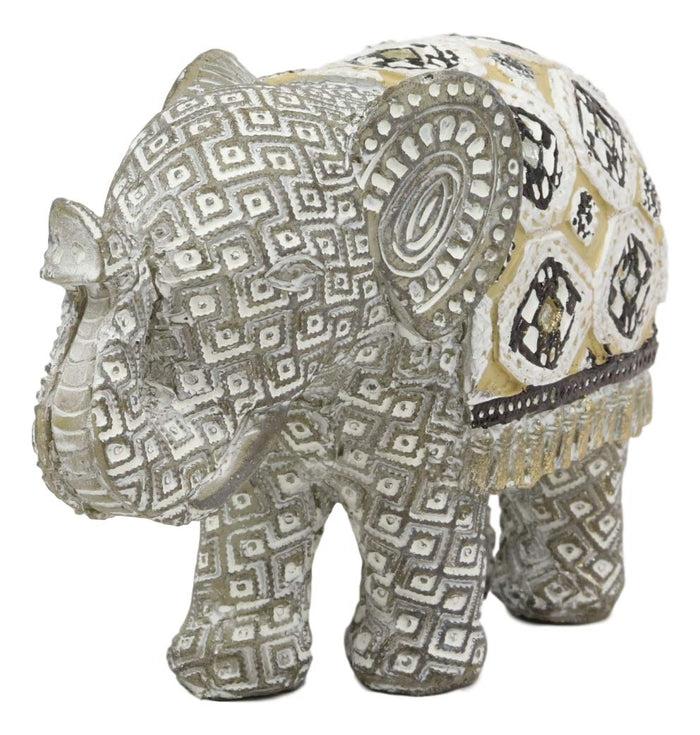 Ebros Feng Shui Silver And Gold Patterned Baby Calf Elephant With Trunk Up Statue 5.5" Long Vastu 3D Zen Elephants Figurine Symbol Of Wisdom Fortune Success And Protection
