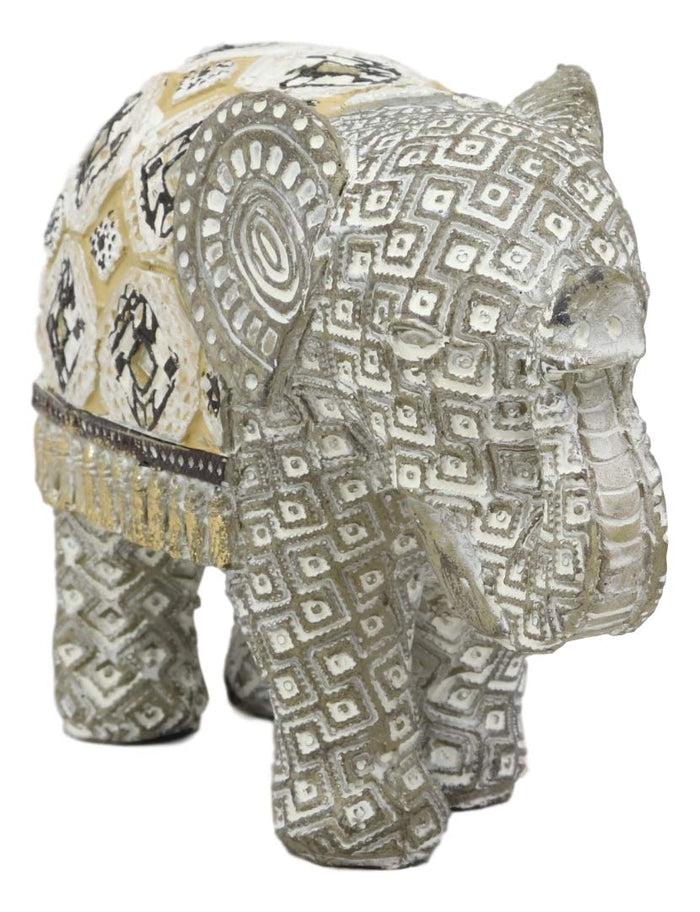 Ebros Feng Shui Silver And Gold Patterned Baby Calf Elephant With Trunk Up Statue 5.5" Long Vastu 3D Zen Elephants Figurine Symbol Of Wisdom Fortune Success And Protection