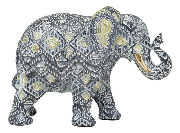 Ebros Feng Shui Silver And Gold Patterned Elephant With Trunk Up Statue 10.5" Long Vastu 3D Zen Elephants Figurine Symbol Of Wisdom Fortune Success And Protection