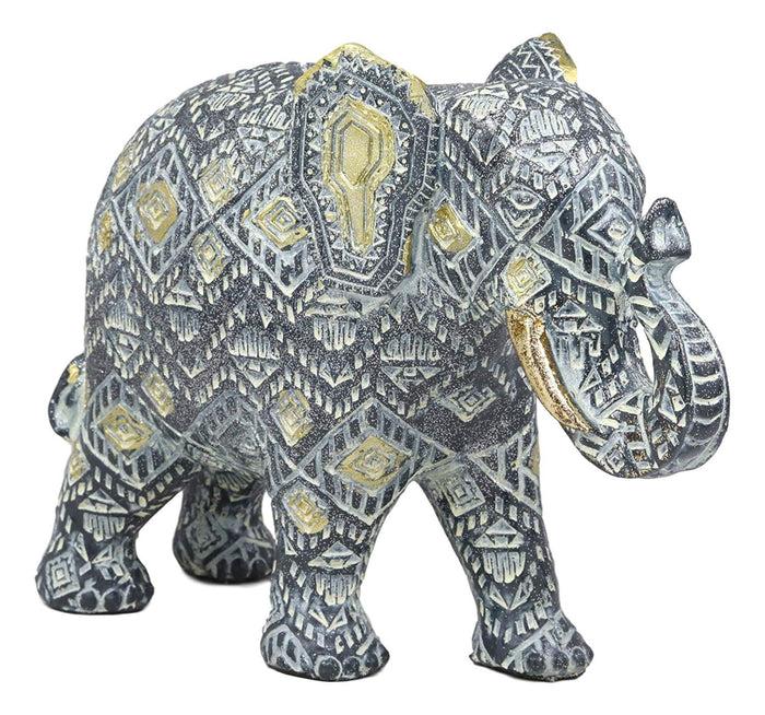 Ebros Feng Shui Silver And Gold Patterned Elephant With Trunk Up Statue 10.5" Long Vastu 3D Zen Elephants Figurine Symbol Of Wisdom Fortune Success And Protection