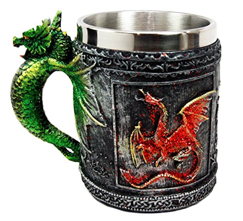 Ebros Fire And Earth Dual Dragon Beer Stein Tankard Coffee Cup Drink Mug 4.25"H