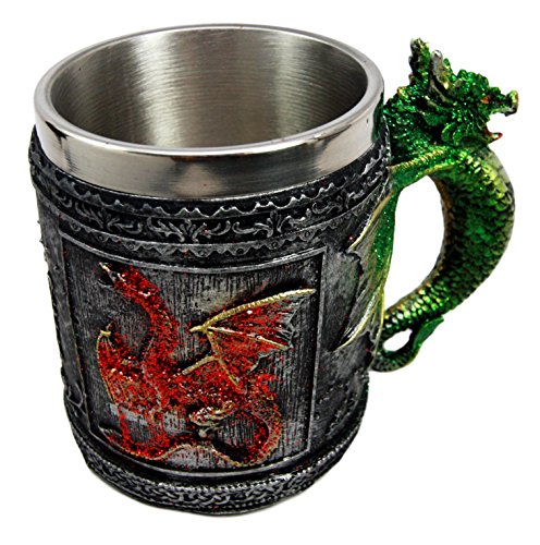 Ebros Fire And Earth Dual Dragon Beer Stein Tankard Coffee Cup Drink Mug 4.25"H