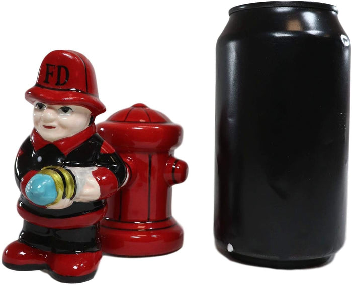Ebros Fireman With Hose & Hydrant 4 Inch Ceramic Magnetic Salt And Pepper Shaker