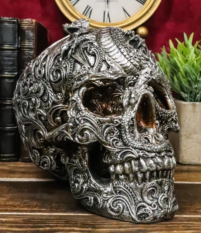 Ebros Flying Dragon On Tribal Le Fleur Floral Tattoo Skull Statue Halloween Decor