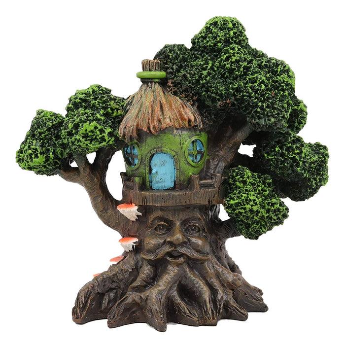 Ebros Forest Ent Greenman Cottage Green Hut Tree House Statue With Mushroom Conk Steps