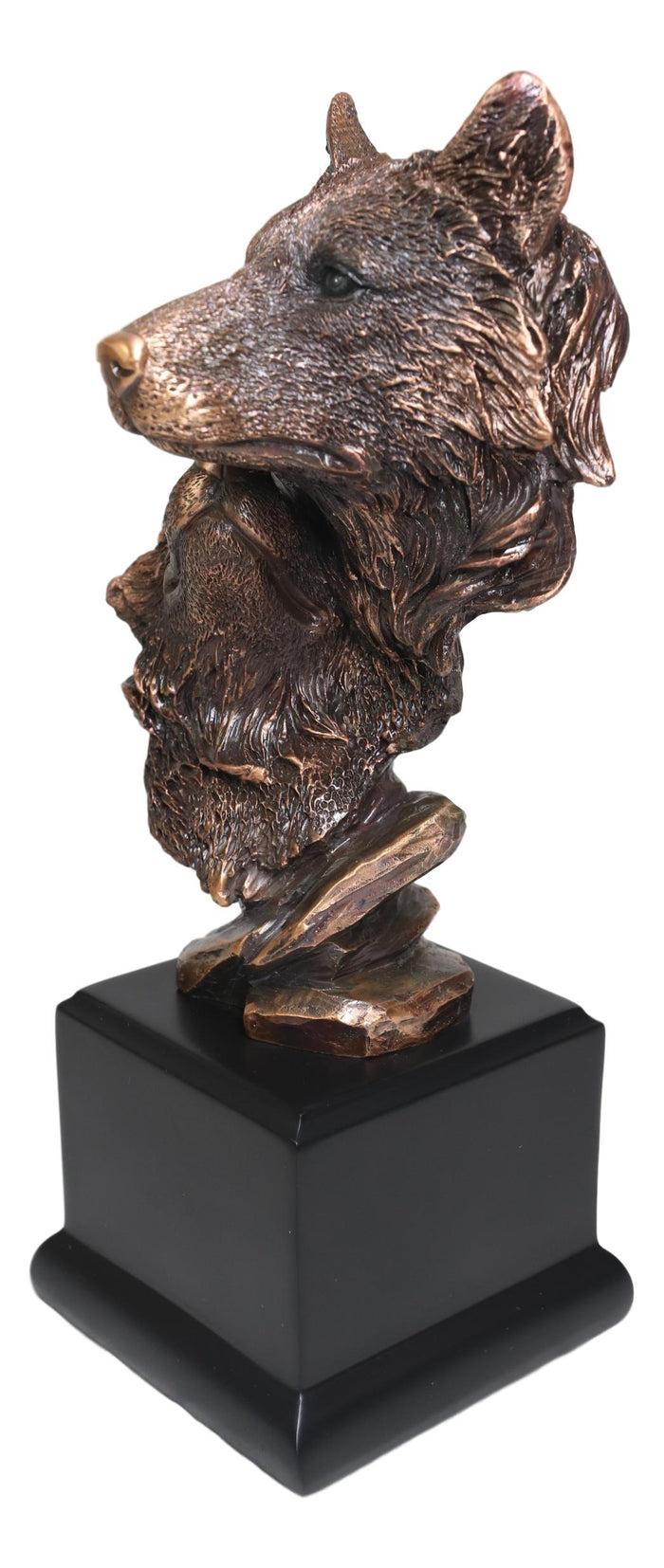 Ebros Forest Moonlight Lovers 2 Wolves Bust Bronze Electroplated Resin Statue