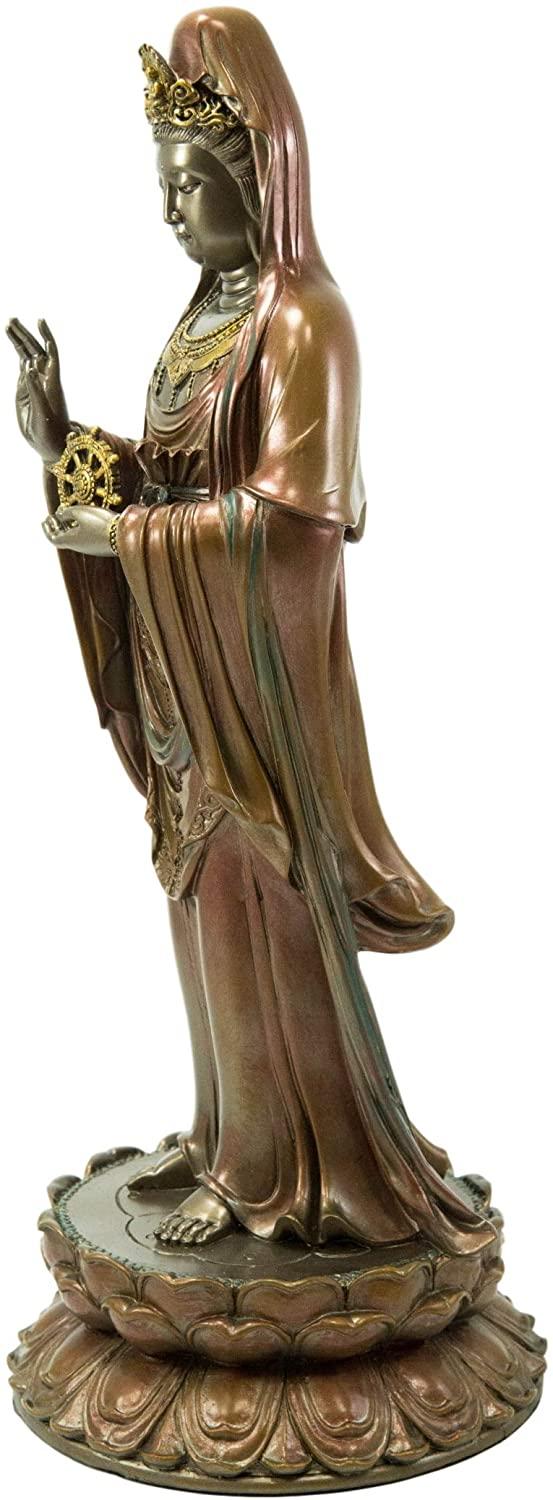 Ebros Foshan Nanhai Kuan Yin Standing On Lotus Bodhisattva Goddess Statue 15" H