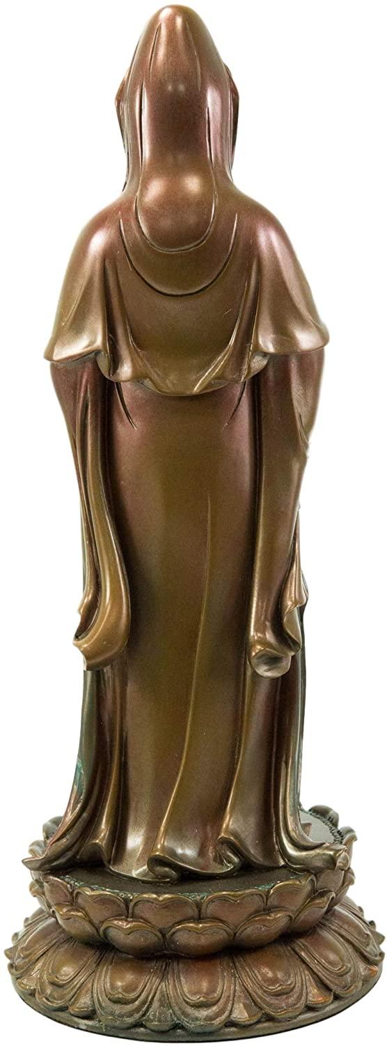 Ebros Foshan Nanhai Kuan Yin Standing On Lotus Bodhisattva Goddess Statue 15" H