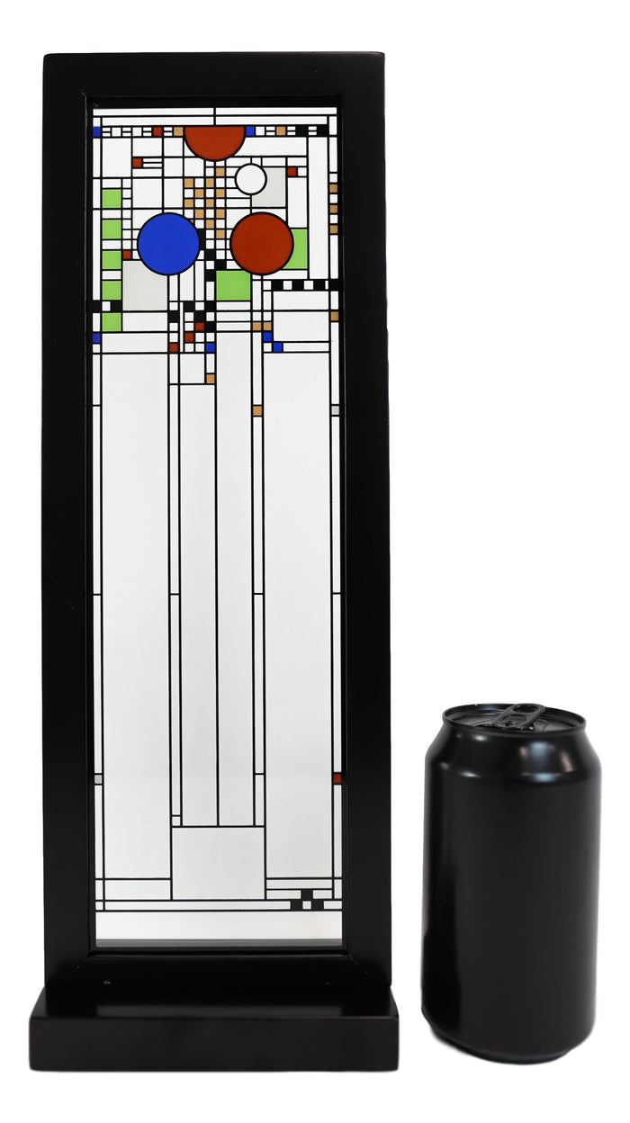 Ebros Frank Lloyd Wright Coonley Playhouse Middle Panel Stained Glass Wood Framed