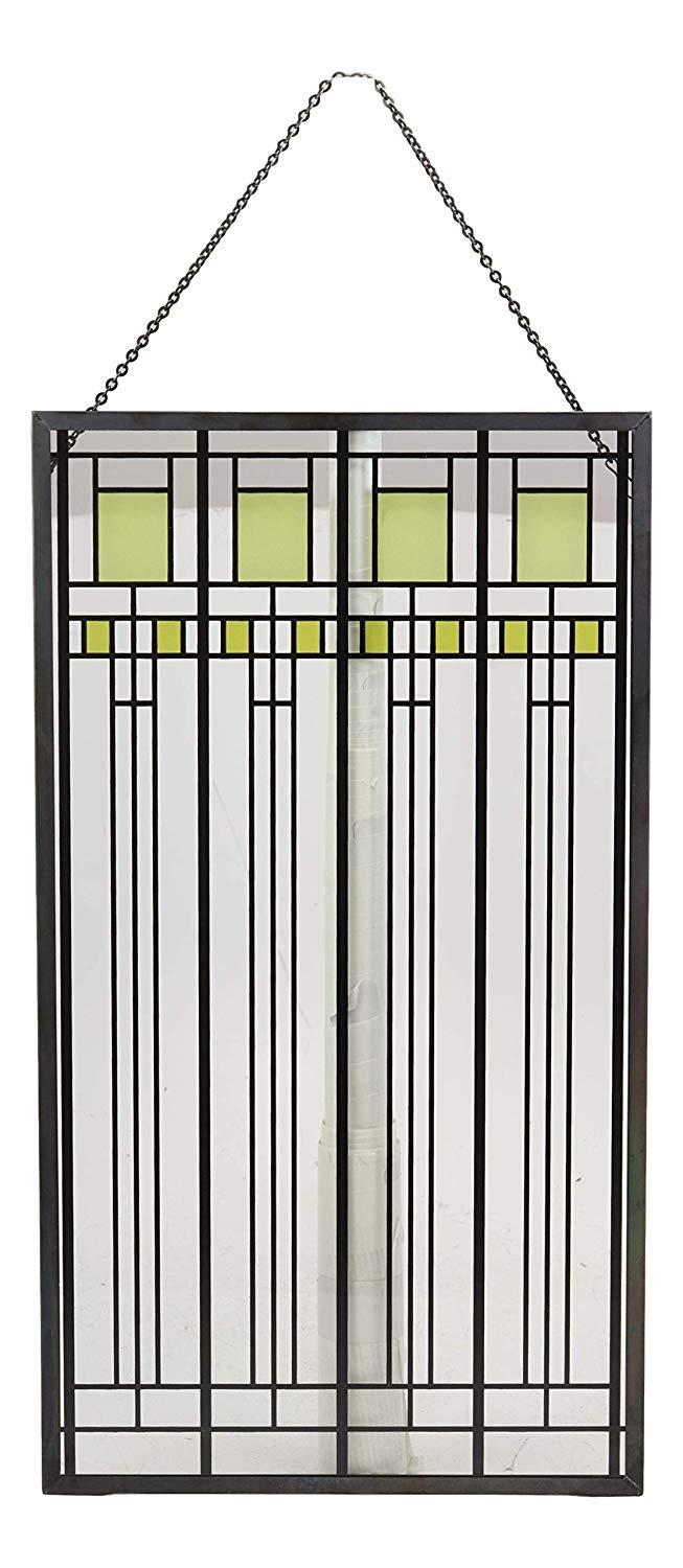 Ebros Frank Lloyd Wright Oak Park House Playroom Stained Glass Art Metal Framed Hanging Wall Decor Or Desktop Plaque Home Or Office Decorative Masterpiece 14" By 7.75" Glass Dimensions