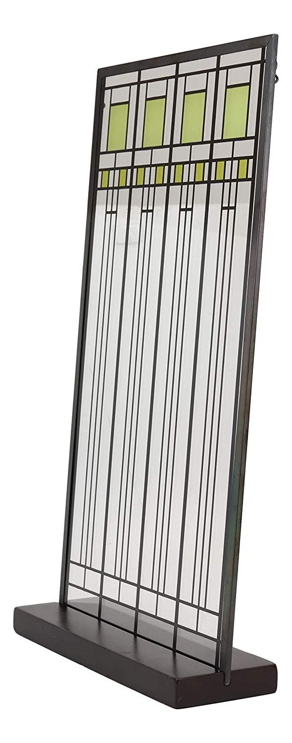 Ebros Frank Lloyd Wright Oak Park House Playroom Stained Glass Art Metal Framed Hanging Wall Decor Or Desktop Plaque Home Or Office Decorative Masterpiece 14" By 7.75" Glass Dimensions