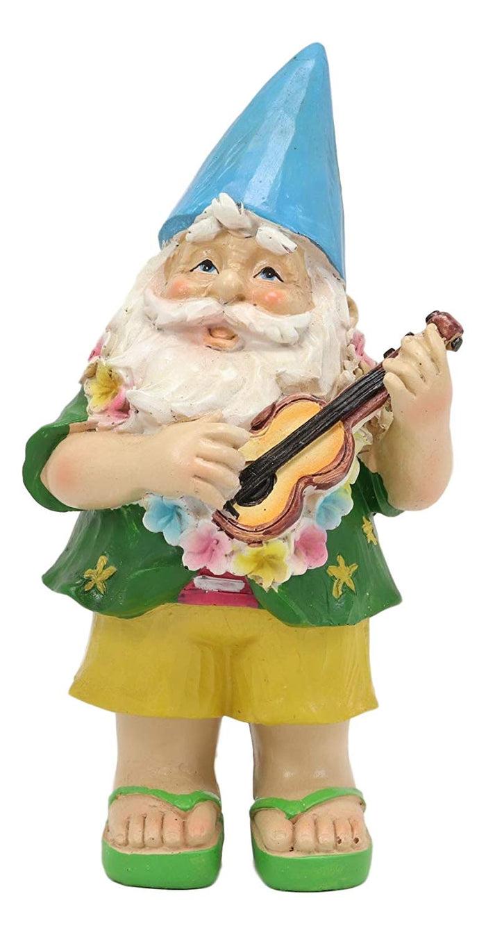 Ebros Free Spirited Hippie Hawaii Themed Vacation Fairy Garden Gnome Figurines Set Of 4 DIY Mr And Mrs Gnomes Ukulele Surfer Aloha Hula Dancer Collection Statue Home Decor